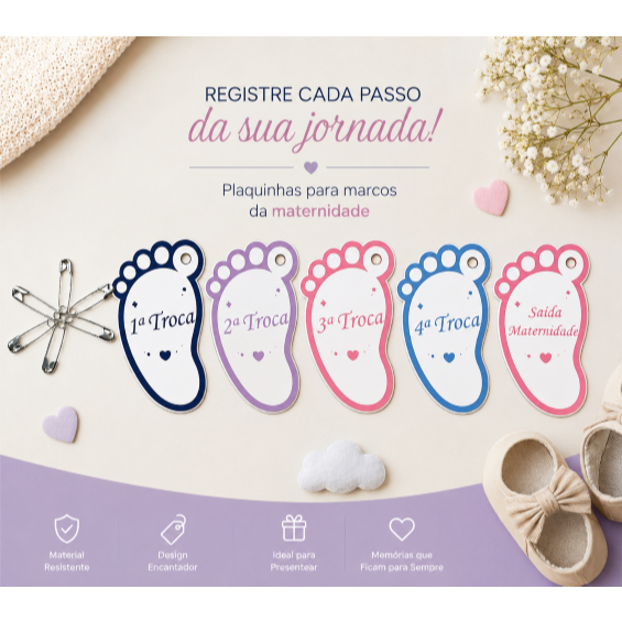 Kit 5 Tags de Chaveiro de Trocas para Saquinhos Organizadores de Mala de maternidade