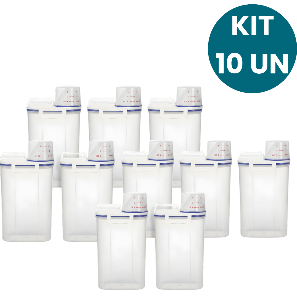 Kit 10 Potes Herméticos 2,5L Anti Vazamento Copo Medidor Bico Dosador Organizador de Cozinha Lavanderia Multiuso