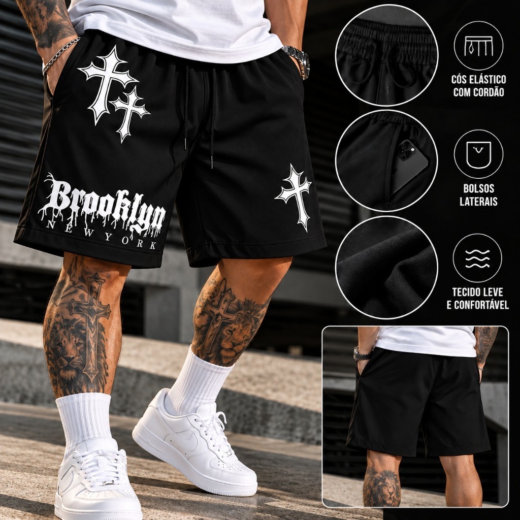 Shorts Streetwear Estilo Gótico Hip Hop Urbano Flanrlado C/ Bolsos