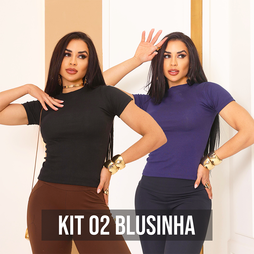 Kit 02 Blusa Ribana Feminina Básica Canelado Camiseta Premium Casual Blusinha Moda Blogueira