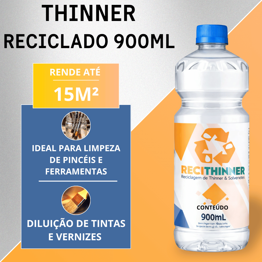 Thinner Reciclado 900ml solvente para pintura automotiva limpeza de peças e remoção de resíduos