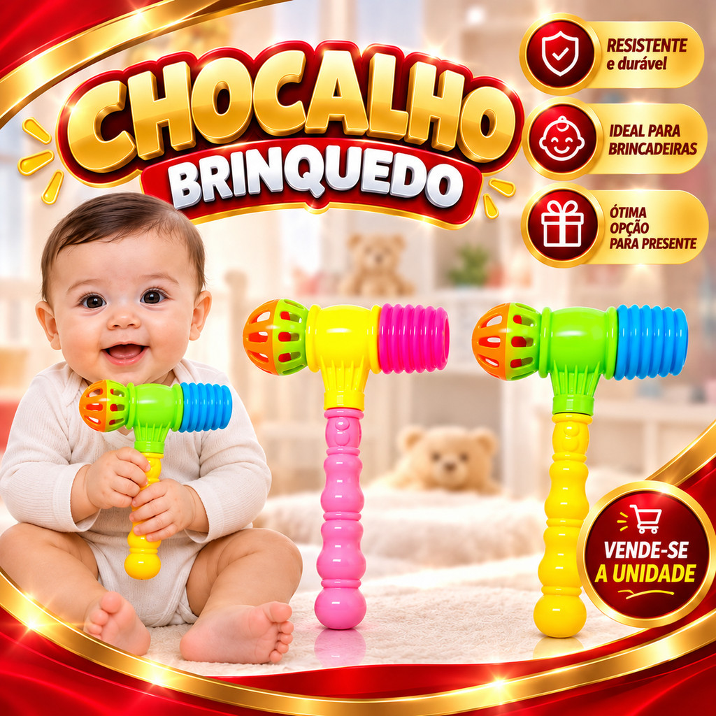Chocalho Para Bebê 22cm Brinquedo Infantil Martelo Color
