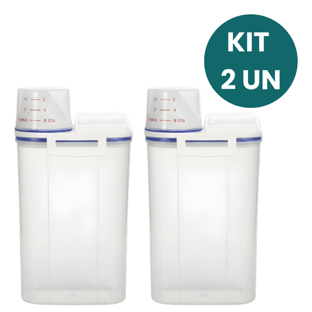 Kit 2 Potes Herméticos 2,5L Anti Vazamento Copo Medidor Bico Dosador Multiuso Organizador Cozinha Lavanderia