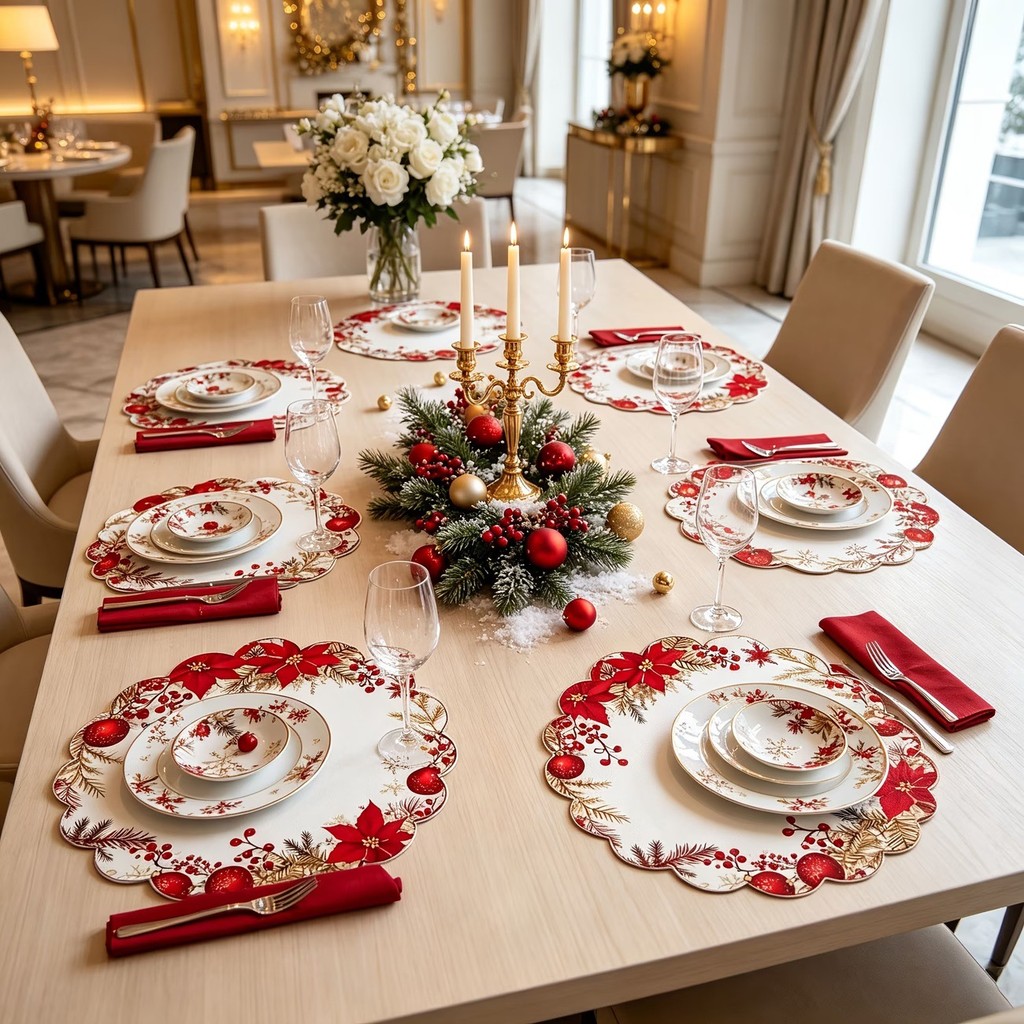 Conjunto de 4 jogos americanos de Natal para decoração de mesa festiva