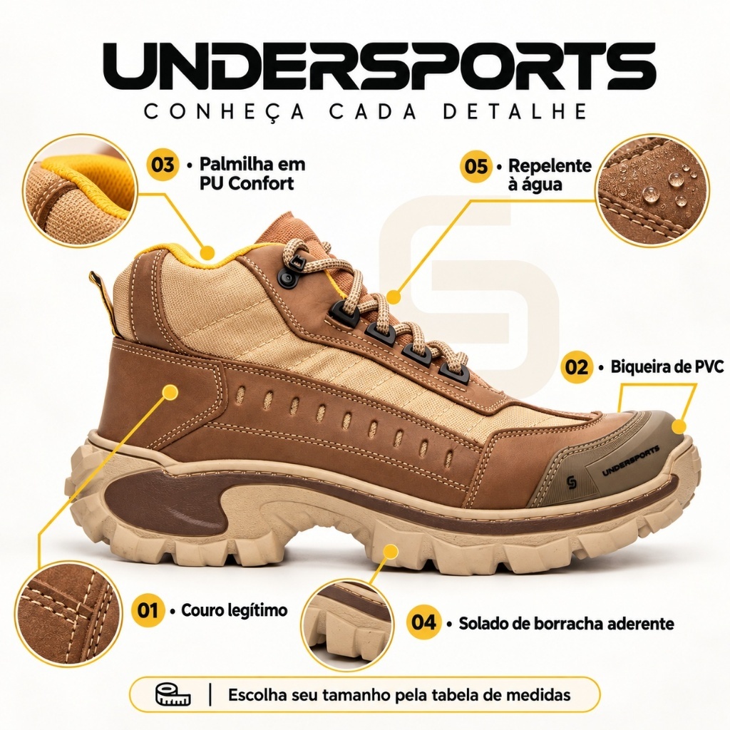 TENIS CANO MEDIO 2068 INTRUDER UNDERSPORT TRABALHO COM CERTIFICADO CA 48193 TRILHA LAZER RESISTENTE