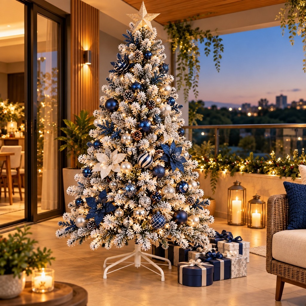 Árvore de Natal Nevada Luxo com Pé de Ferro 1,50m 1,80m ou 2,10m Até 800 Galhos