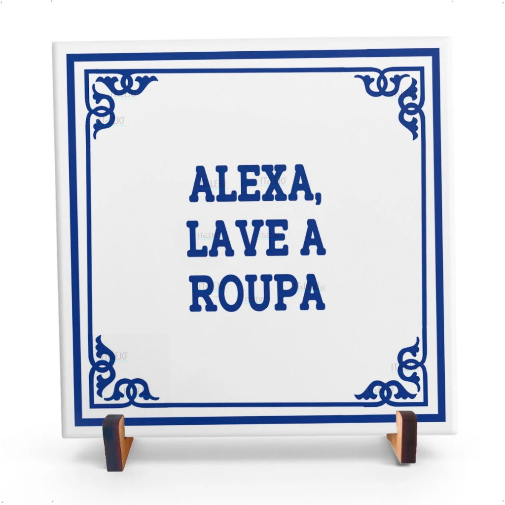 Quadro Decorativo para Cozinha | Alexa, lave a roupa 20x20cm | Decoração Estilo Português Lavanderia