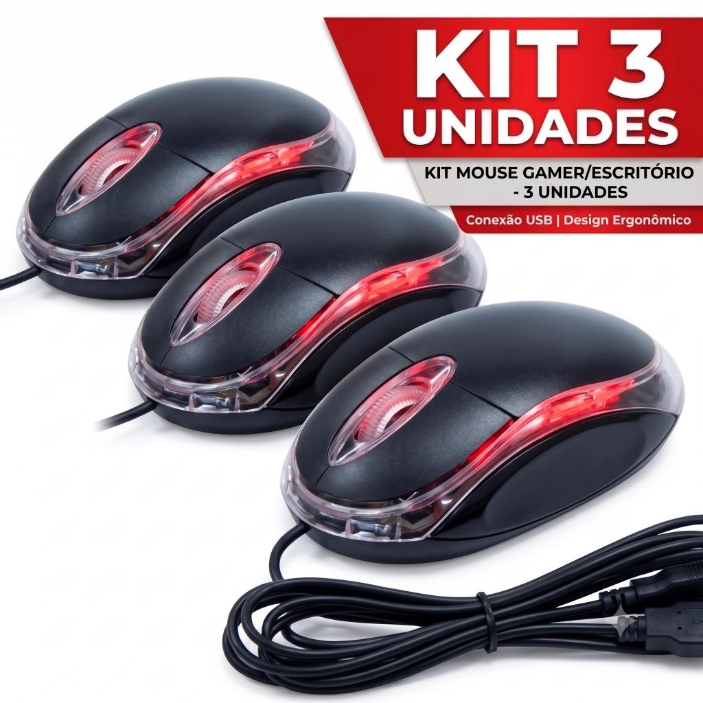 Mouse Óptico Fio Usb Notebook Computador Pc  800 1000 1200dpi Caixa Original Informática Mousepad 1 2 3 Unidades