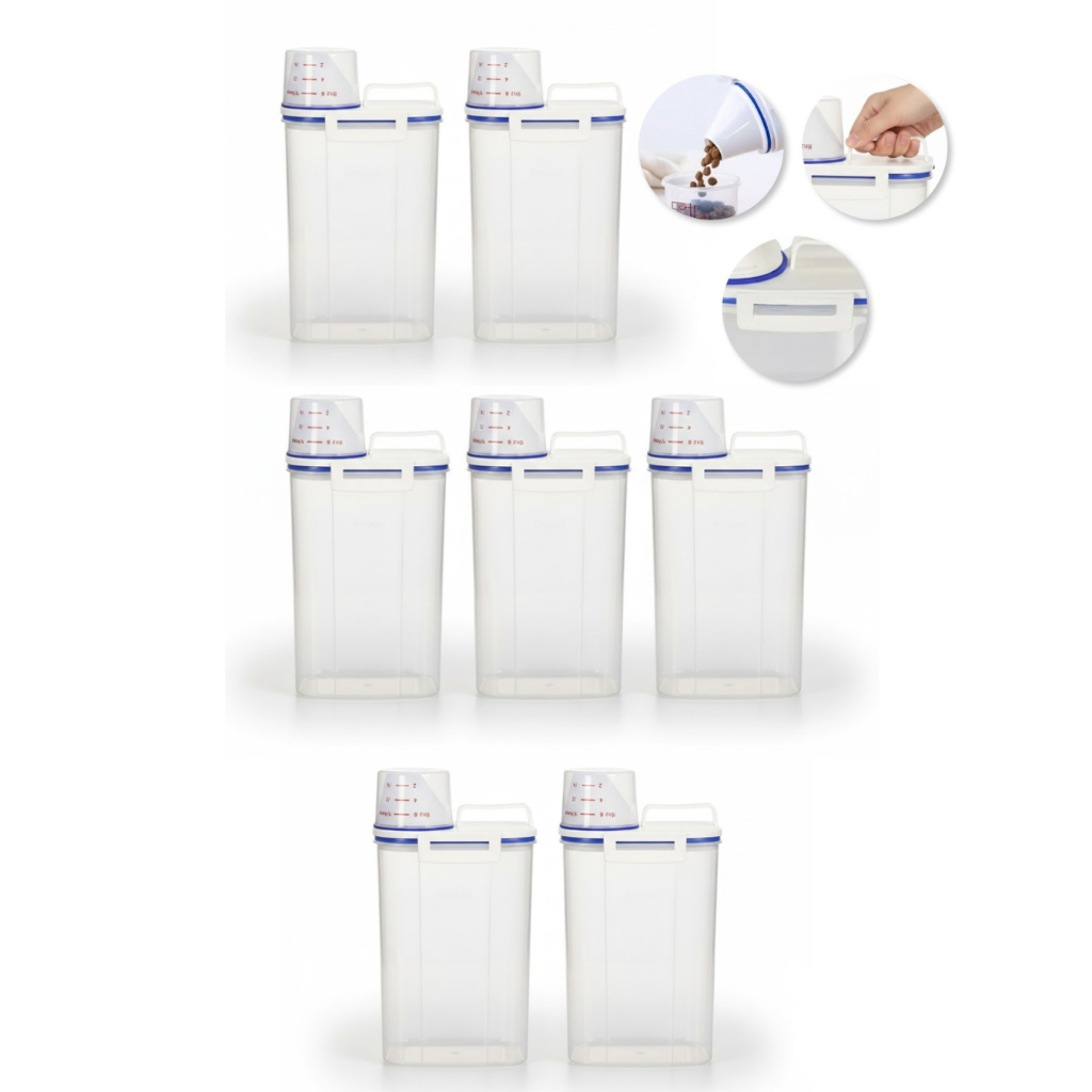 Kit 7 Potes Herméticos 2,5L Dispenser Copo Medidor Bico Dosador Anti Vazamento Organizador de Cozinha Lavanderia