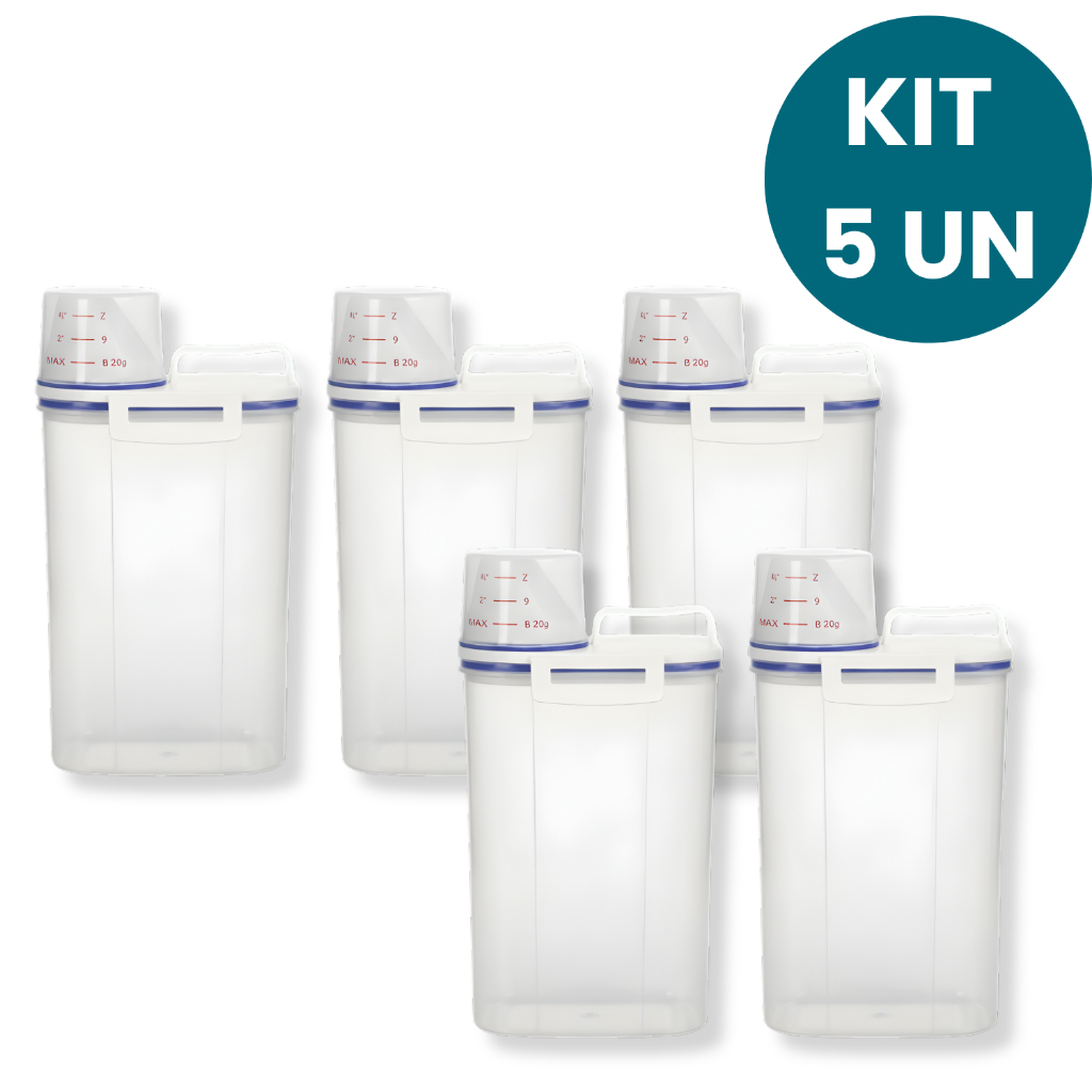 Kit 5 Potes Herméticos 2,5L Anti Vazamento Copo Medidor Bico Dosador Multiuso Organizador Cozinha Lavanderia