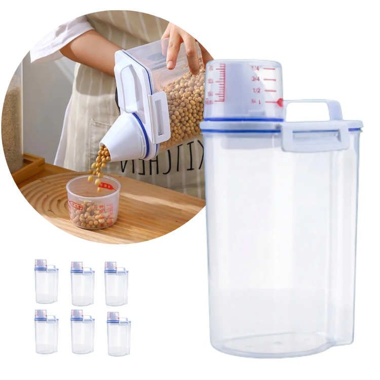 Kit 6 Potes Herméticos 2,5L Dispenser Copo Medidor Bico Dosador Anti Vazamento Multiuso Cozinha Lavanderia Ração