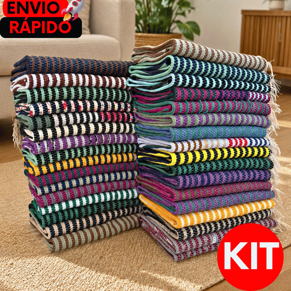 kit 2 Tapetes Artesanal Retalho Capacho Tear  De Porta Cozinha Lavanderia Lavabo 45cmx75cm