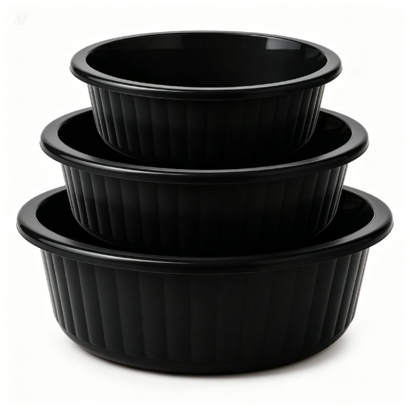 kit Bacias Grande Média Pequena Plástico Canelada C/3 Color Cozinha lavanderia multiuso