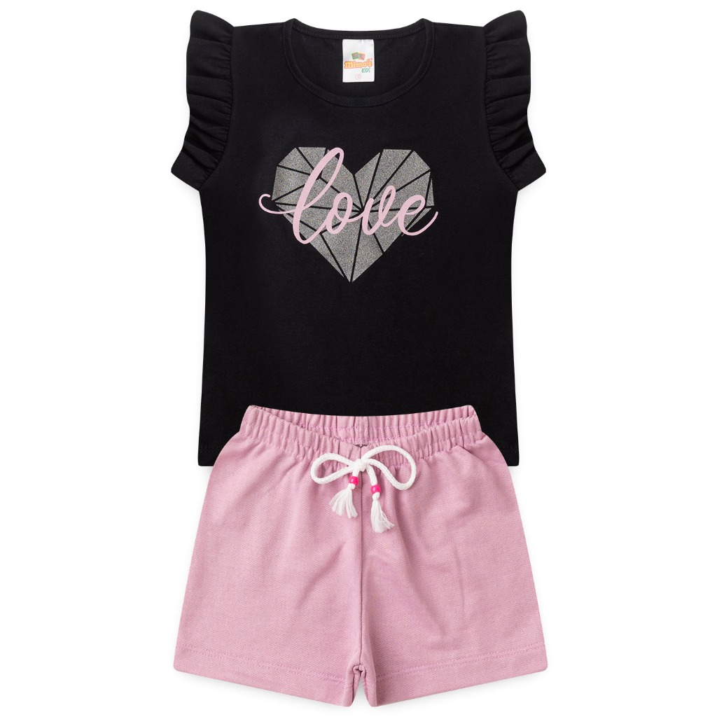 Conjunto Infantil Feminino Silk Coração Tam 2 ao 14 anos