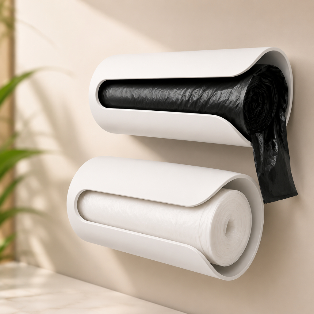Suporte para Saco de Lixo Parede Dispenser Organizador Moderno Cozinha Lavanderia Casa + BRINDE