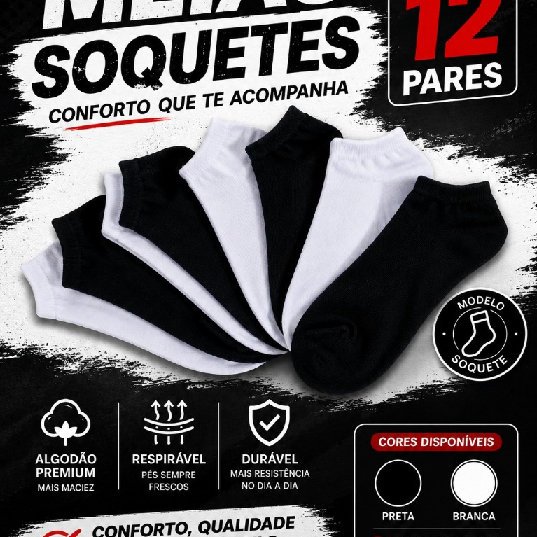 Kit até 12 Pares Meia soquete Slim esporte e lazer