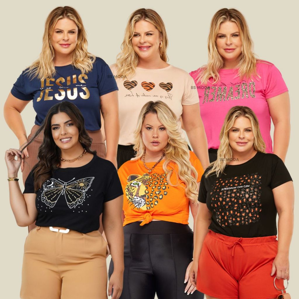 Blusa Plus Size Moda Blogueira + 6 Estampas