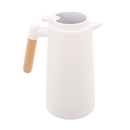 LYOR Garrafa Térmica de Plástico com Cabo de Madeira e Termômetro Branca 1L – Utensílios de Cozinha – Mesa Posta – Decoração – Itens Para Casa – Perfeita Para Café e Chá